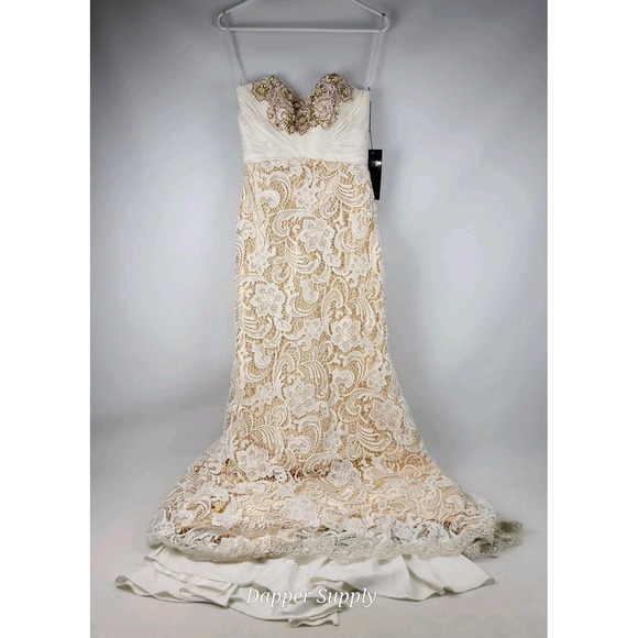 Mac Duggal Dresses & Skirts - Mac Duggal Ivory/Nude Mermaid Beaded Dress Sz 6 White Floral W/ Train